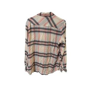 GAP Womens Large L Plaid Shirt Button Up Long Sleeve‎ Pink Gray Casual